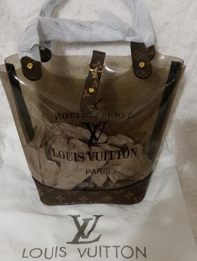 Louis Vuitton Clear Tote with Brown Monogram Trim and Gold Accents